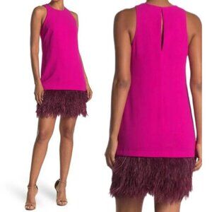 TRINA TURK Berry Feather Trim Shift Dress In Trina Pink Sz 12